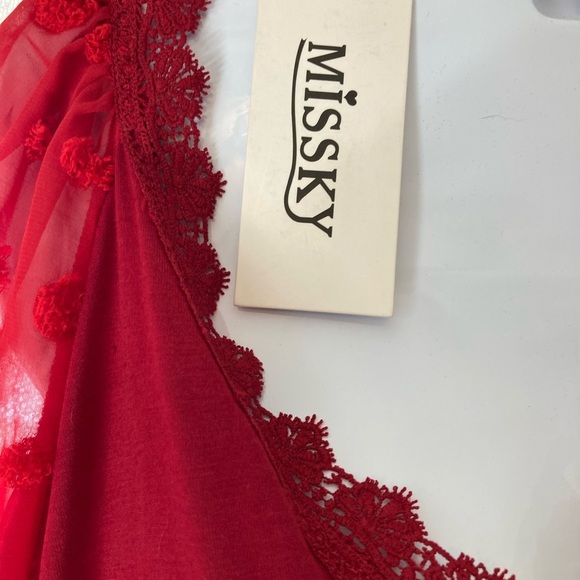 Missky Red Lace Babydoll top with sheer sleeves 2X NWT - Picture 5 of 5